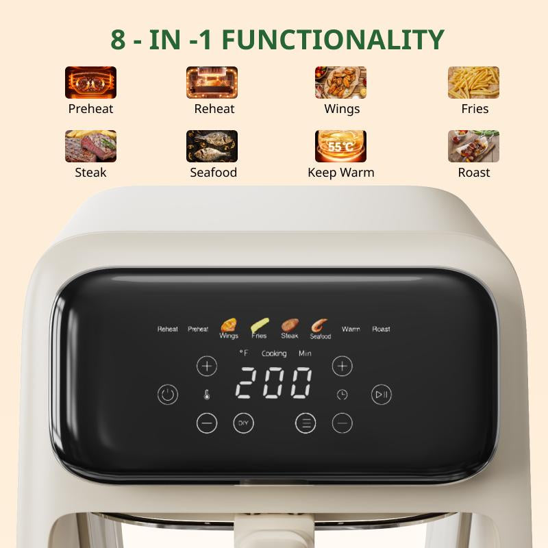 Crispy Quiet 4-in-1 Non-Toxic Glass Air Fryer & Containers - 4.2Qt, Dishwasher Safe, 400°F Air Crisp Technology for Easy Meals - Ivory