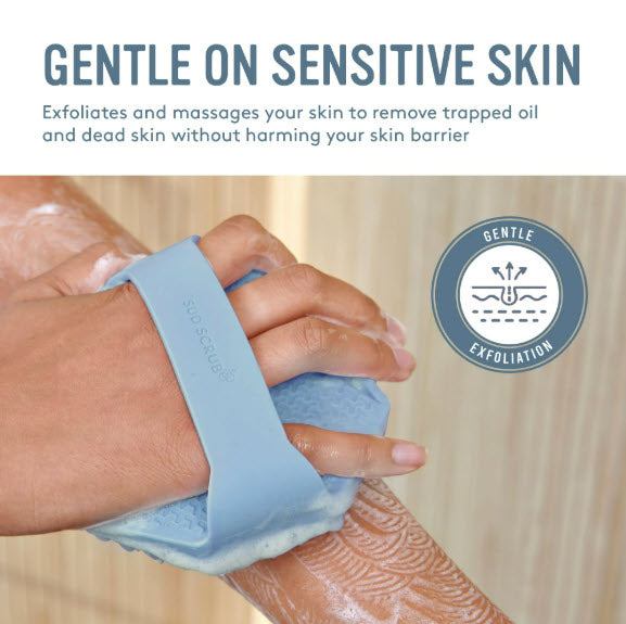 Sud Scrub Antimicrobial Silicone Body Scrubber - Gentle Exfoliating Bath & Shower Brush for Sensitive Skin