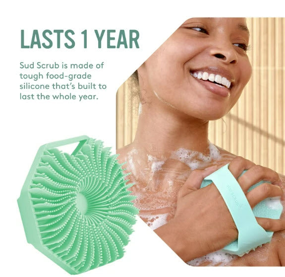Sud Scrub Antimicrobial Silicone Body Scrubber - Gentle Exfoliating Bath & Shower Brush for Sensitive Skin