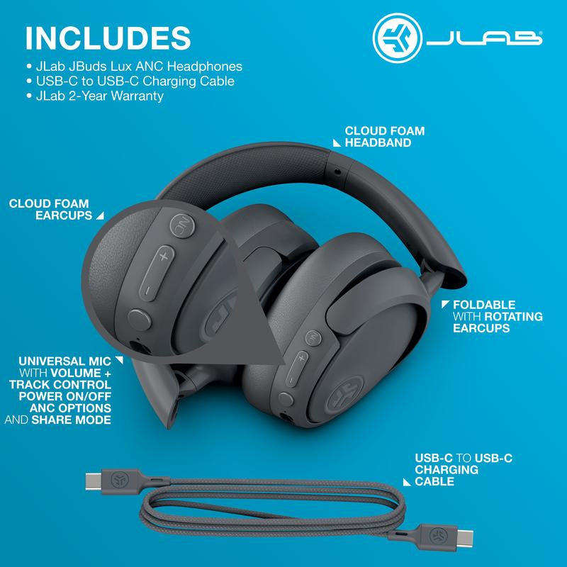 JLab Jbuds Lux Active Noise Cancelling Headphones & Mini Earbuds Gift Set - Premium Sound in Graphite & Black