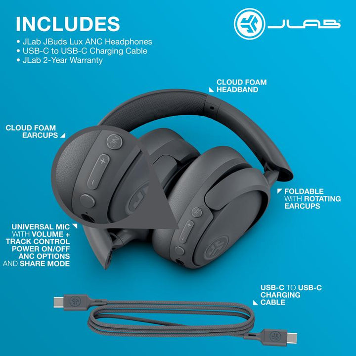 JLab Jbuds Lux Active Noise Cancelling Headphones & Mini Earbuds Gift Set - Premium Sound in Graphite & Black