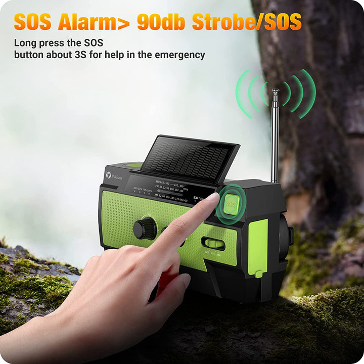 4000mAh Emergency Weather Radio - Portable Hand Crank & Solar Charging, LED Flashlight, SOS Alarm, AM/FM/NOAA, Motion Sensor Reading Lamp