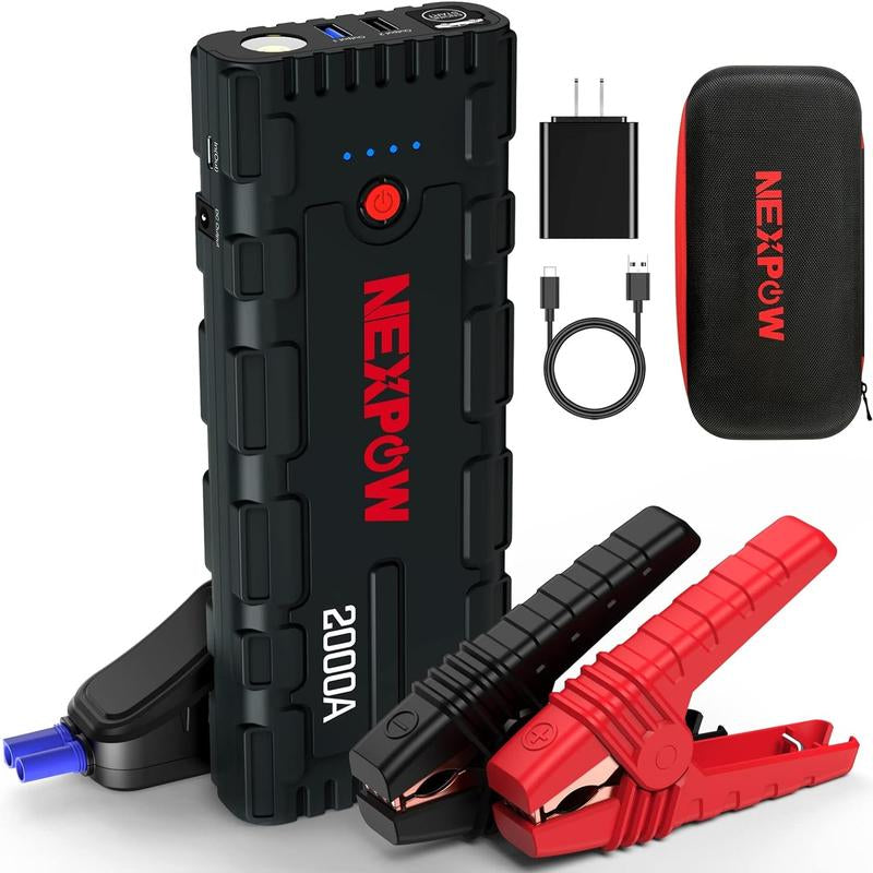 NEXPOW 2000A Portable Car Jump Starter - Powerful 12V Booster for 7.0L Gas & 6.5L Diesel Engines with USB Quick Charge 3.0 & LED Light