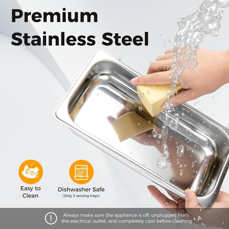 Costway 2-in-1 Electric Buffet Server and Warming Tray - 450W Stainless Steel Chafing Dish with Temperature Control, 3 Serving Trays, 8 Qt Food Warmer Station for Parties and Events - Perfect Mother's Day Gift!