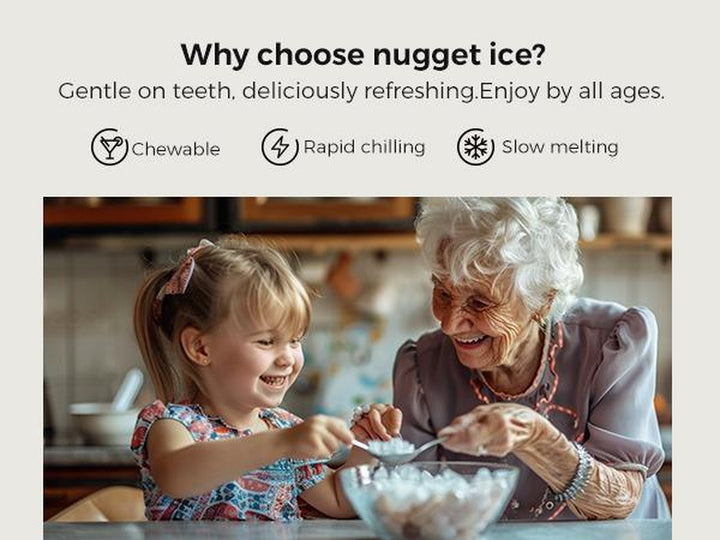 Ecozy Countertop Sonic Nugget Ice Maker - Chewable Ice Cubes, 33 Lbs Daily Output, Self-Cleaning Stainless Steel for Parties, Kitchens, and Bars