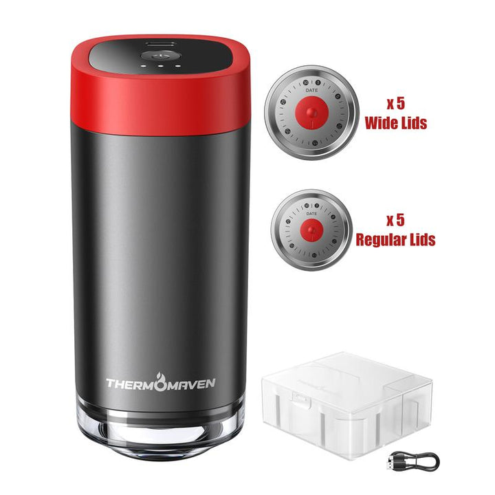 Thermomaven Cordless Handheld Vacuum Food Sealer Kit, Patented 4-In-1 High-Efficient Automatic Vacuum System for Vacuum Sealer Bags, Mason Jar, Storage Box Containers and Wine Stoppers, Included 10X Reusable Mason Jar Lids, Fathersdaygift