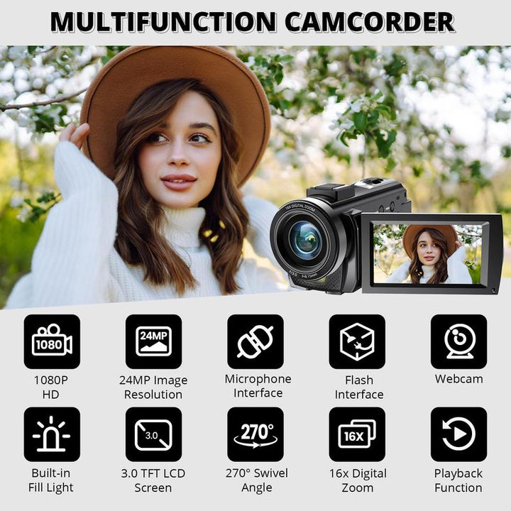High-Definition 1080P Vlogging Camera with 24MP, 270° Rotatable Lens, 16X Digital Zoom, and 32GB Memory Card - Perfect for Capturing Life's Moments and Ideal Gift for Boyfriends