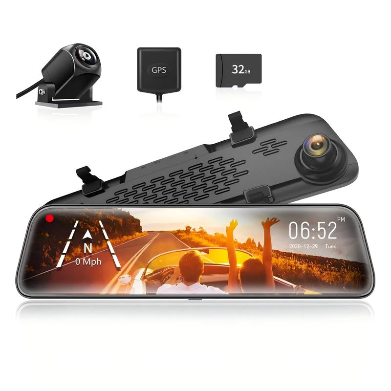WOLFBOX G840S 12" 4K Mirror Dash Cam - Dual Cameras, Night Vision, GPS & 32GB Card - Ultimate Backup Camera for Cars & Trucks - Perfect Father's Day Gift!