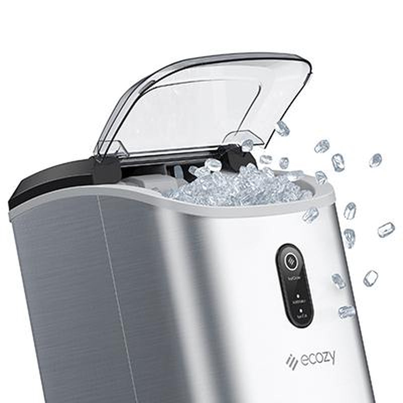 Ecozy Countertop Sonic Nugget Ice Maker - Chewable Ice Cubes, 33 Lbs Daily Output, Self-Cleaning Stainless Steel for Parties, Kitchens, and Bars