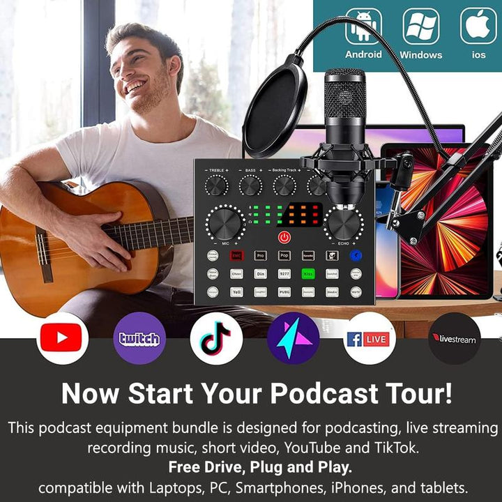 Haomuren BM800 Podcast Equipment Bundle - Complete Recording Studio Package with V8S Voice Changer for Podcasting, Live Streaming, Singing, and Content Creation on PC and Mobile