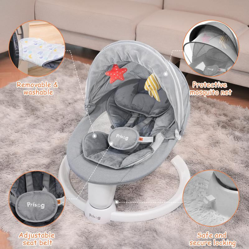 Premium Electric Baby Swing with LED Touch Panel, 5 Sway Speeds & Remote Control – Bluetooth & Music Infant Rocker Perfect for Christmas Gifts (Indoor/Outdoor)