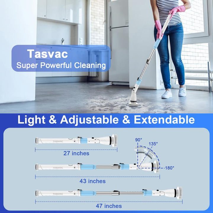 TASVAC 5-in-1 Electric Spin Scrubber with Adjustable Arm - Powerful 1.5H Bathroom & Kitchen Cleaning Tool for Tub, Tile, Grout, Floor, and Wall