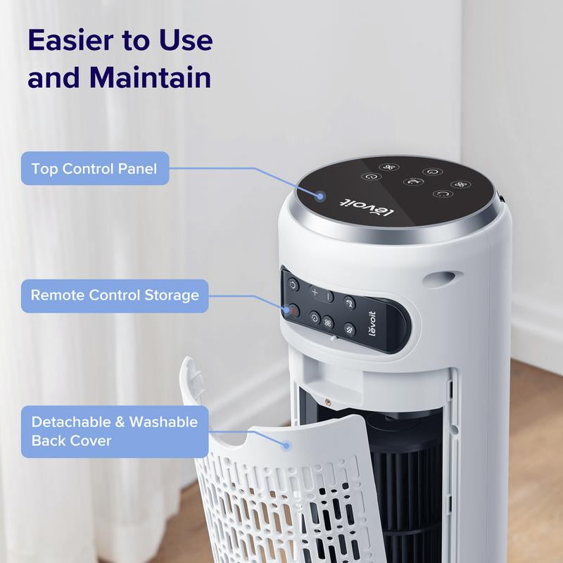 LEVOIT Classic 36" Bladeless Tower Fan - 25Ft/S Velocity, 28dB Quiet Cooling, 90° Oscillation, 5 Speeds & 4 Modes for Ultimate Comfort