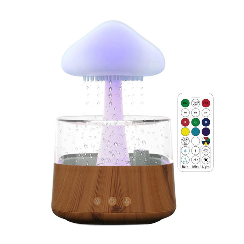 Cozy Rain Cloud Humidifier & Mushroom Diffuser - Relaxing Raindrop Sound Lamp, Perfect Meditation Gift, 450ml Capacity