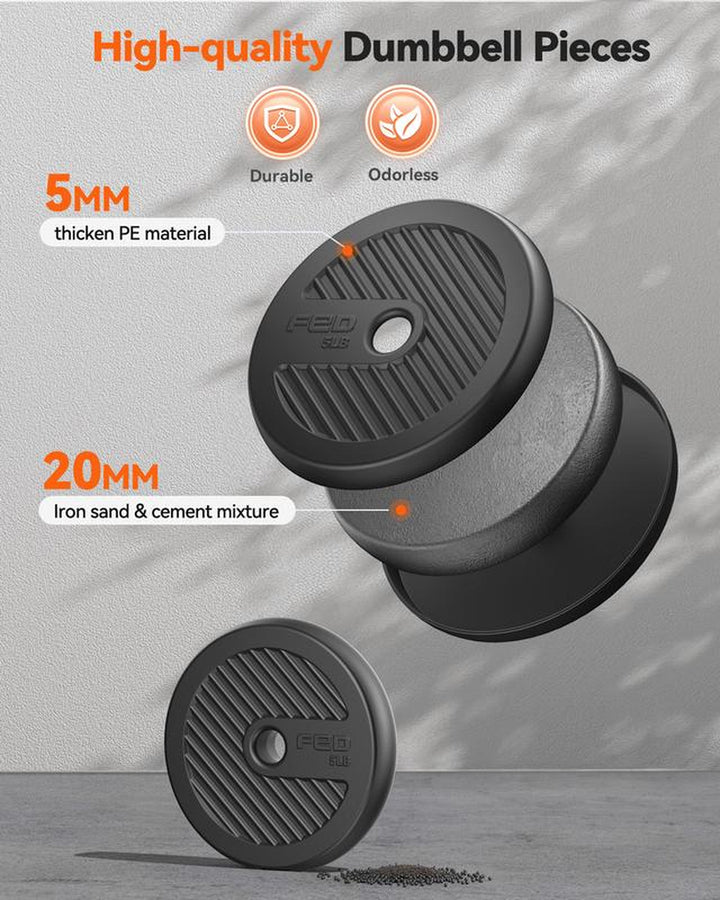 FEIERDUN 4-in-1 Adjustable Dumbbells Set (20/90 Lbs) - Versatile Home Gym Equipment for Barbell, Kettlebell & Push-Ups - Perfect for Men & Women