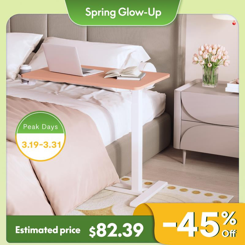 Mobile Adjustable Bedside Table - Pneumatic Rolling Laptop Desk Cart for Home & Hospital Use - Perfect Father's Day Gift!