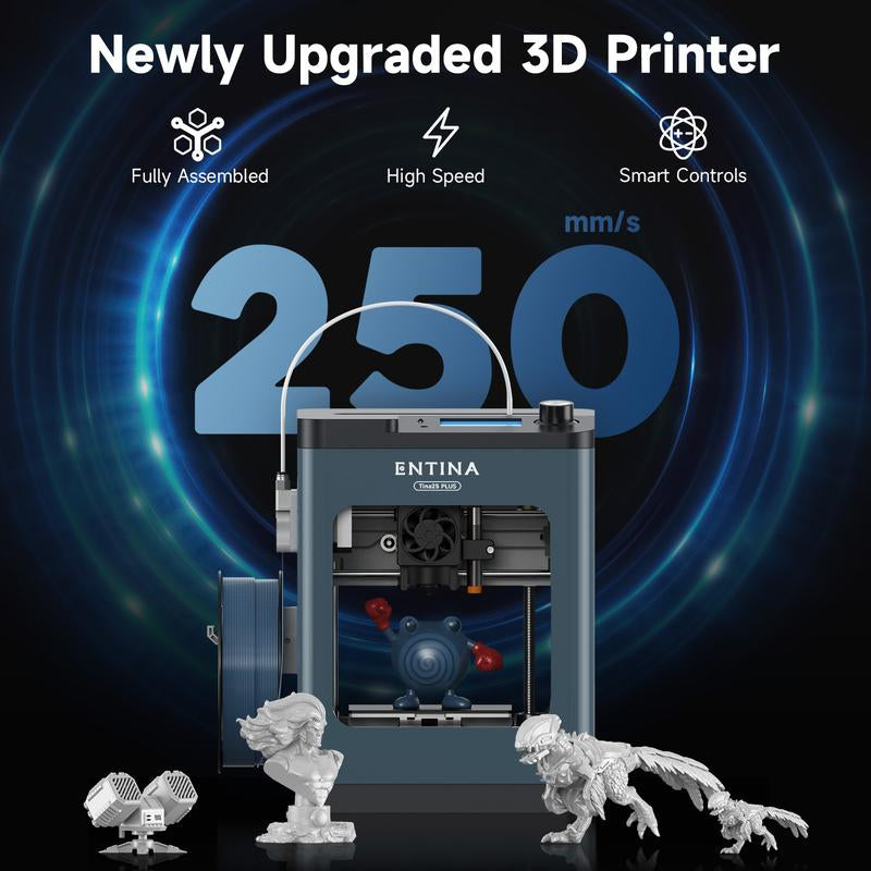 Tina2Plus 3D Printer - High-Speed 250mm/s Mini FDM Printer with Auto Leveling & WiFi, Ideal for Kids and Beginners, Fully Assembled with Spring Steel Platform