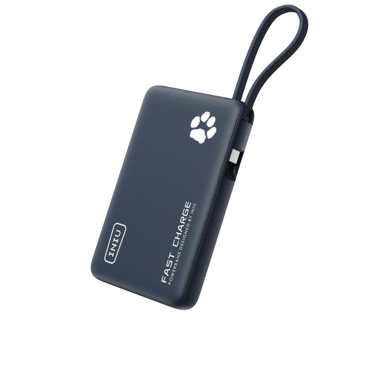 INIU Pawgo 45W Power Bank, Portable Charger, Slimmest 10000Mah Power Bank with Build in USB-C Cable, 45W PD Fast Charging USB C In&Out Battery Pack, External Phone Charger for Iphone 16 15 14 13 12 11 Samsung S24 S23 S22 S21 Google Etc Compact Handy