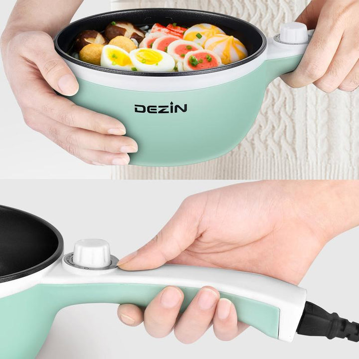 Dezin Spring Sales Electric Pot, Non-Stick Sauté Pan, Mini Electric Fondue Pot for Cheese, Stir Fry, Roast, Steam with Power Adjustment, Perfect for Ramen, Steak, Pink (Egg Rack Included)