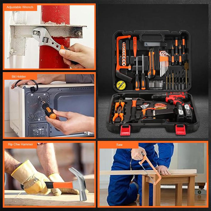 SPZTJK 128-Piece 36V Lithium-Ion Cordless Drill & Tool Set – Ultimate Power Drill Kit with Battery & Charger for DIY Enthusiasts & Homeowners - Ideal Gift for Home Improvement Projects (Red)