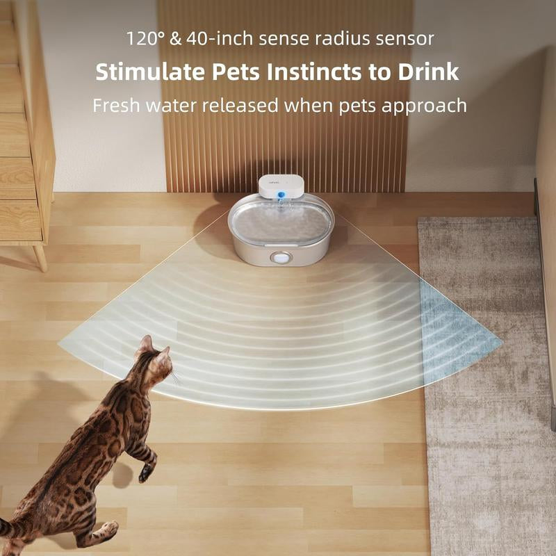 Uahpet Cordless Stainless Steel Cat Water Fountain - 67Oz/2L Easy-Clean Battery-Operated Pet Dispenser