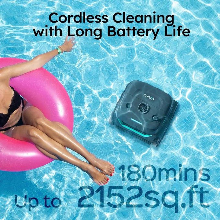 WYBOT C2 Cordless Robotic Pool Cleaner - Powerful Suction, Dual Filtration, Wall Climbing & Waterline Cleaning for Inground Pools - Lasts 180 Mins in Echo Mode - Perfect Father's Day Gift!