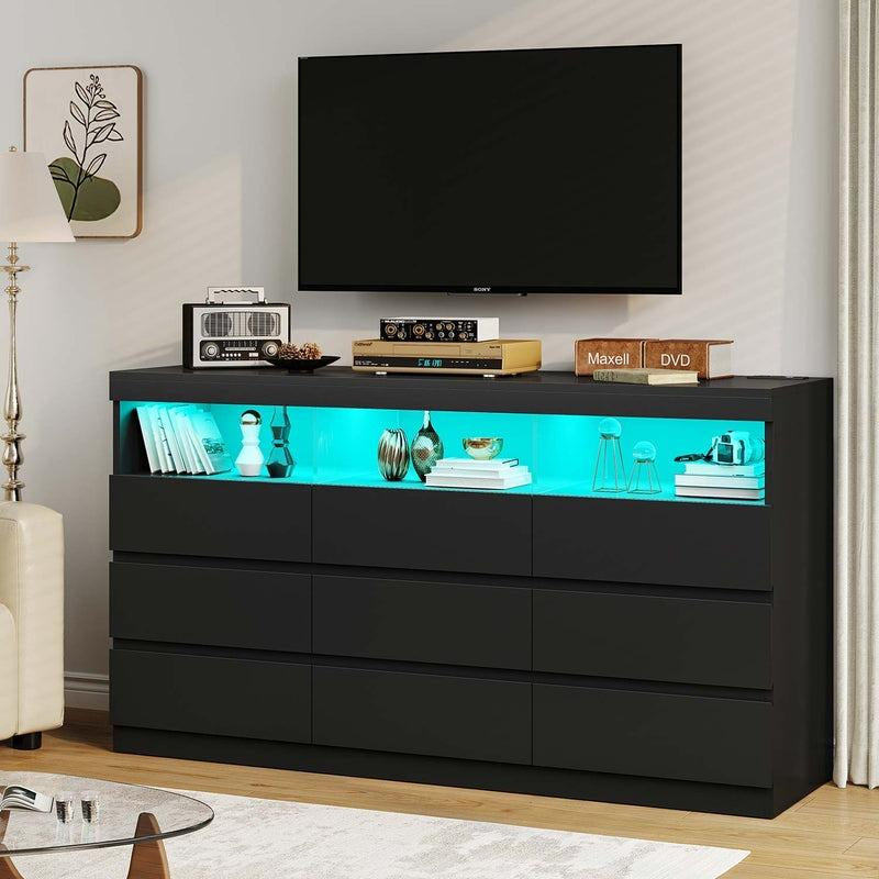 Modern Sikaic 9-Drawer Dresser Chest with LED RGB Lights – Stylish Bedroom Storage Solution