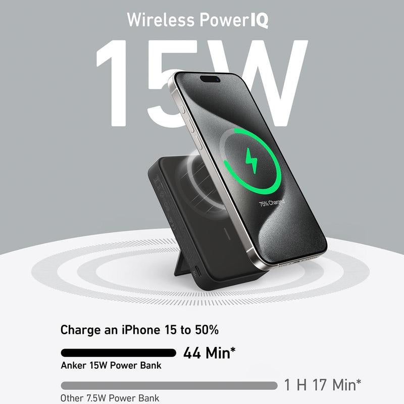 Anker Maggo 10,000mAh Power Bank - Qi2-Certified 15W Ultra-Fast MagSafe Charger with Smart Display & Foldable Stand