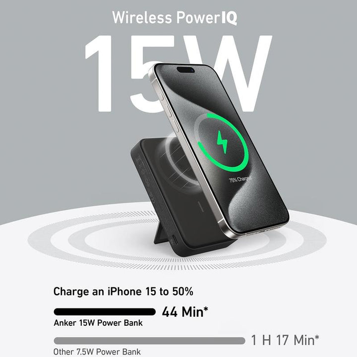 Anker Maggo 10,000mAh Power Bank - Qi2-Certified 15W Ultra-Fast MagSafe Charger with Smart Display & Foldable Stand