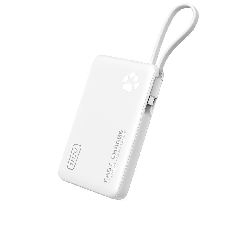 INIU Pawgo 45W Power Bank, Portable Charger, Slimmest 10000Mah Power Bank with Build in USB-C Cable, 45W PD Fast Charging USB C In&Out Battery Pack, External Phone Charger for Iphone 16 15 14 13 12 11 Samsung S24 S23 S22 S21 Google Etc Compact Handy