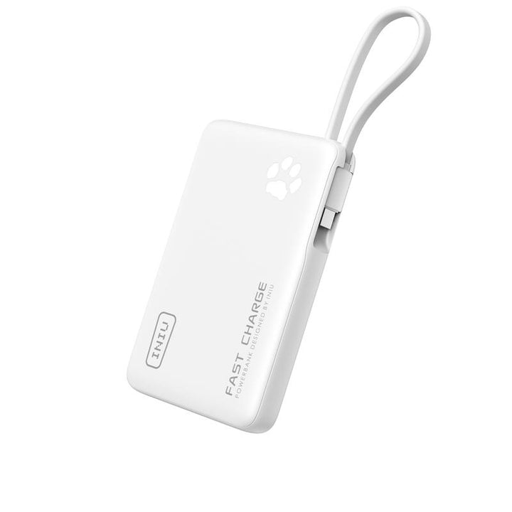INIU Pawgo 45W Power Bank, Portable Charger, Slimmest 10000Mah Power Bank with Build in USB-C Cable, 45W PD Fast Charging USB C In&Out Battery Pack, External Phone Charger for Iphone 16 15 14 13 12 11 Samsung S24 S23 S22 S21 Google Etc Compact Handy