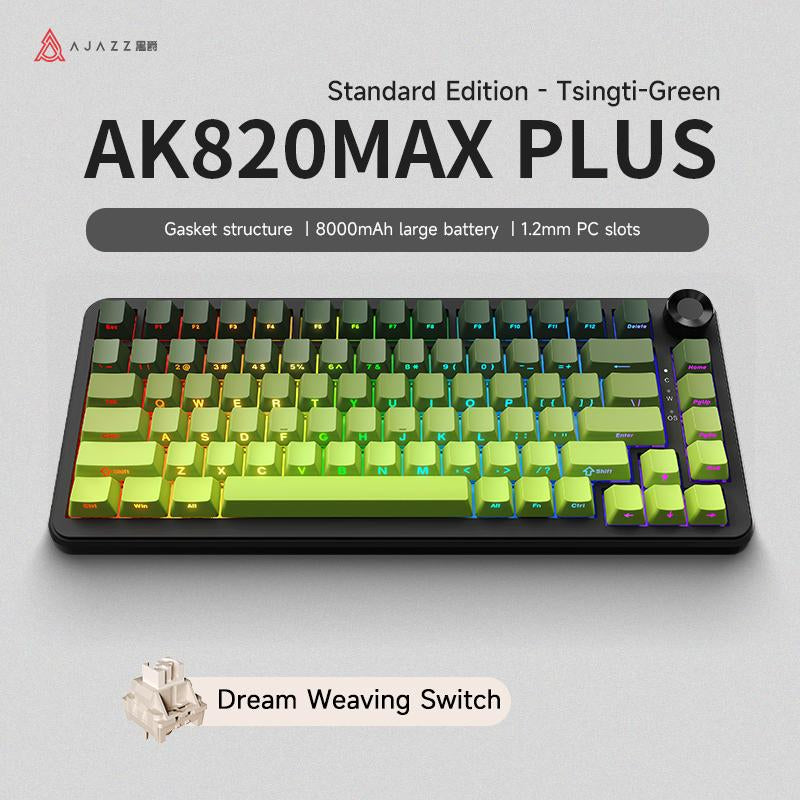 AJAZZ AK820 MAX plus Upgraded Wireless Mechanical Keyboard,Creamy Budget Keyboard, Bt5.0/2.4Ghz/Usb-C Gaming Keyboard with 5 Layers of Padding, Flexible Cut PCB, 8000Mah, FR4 Board, RGB Backlight, for Win/Mac
