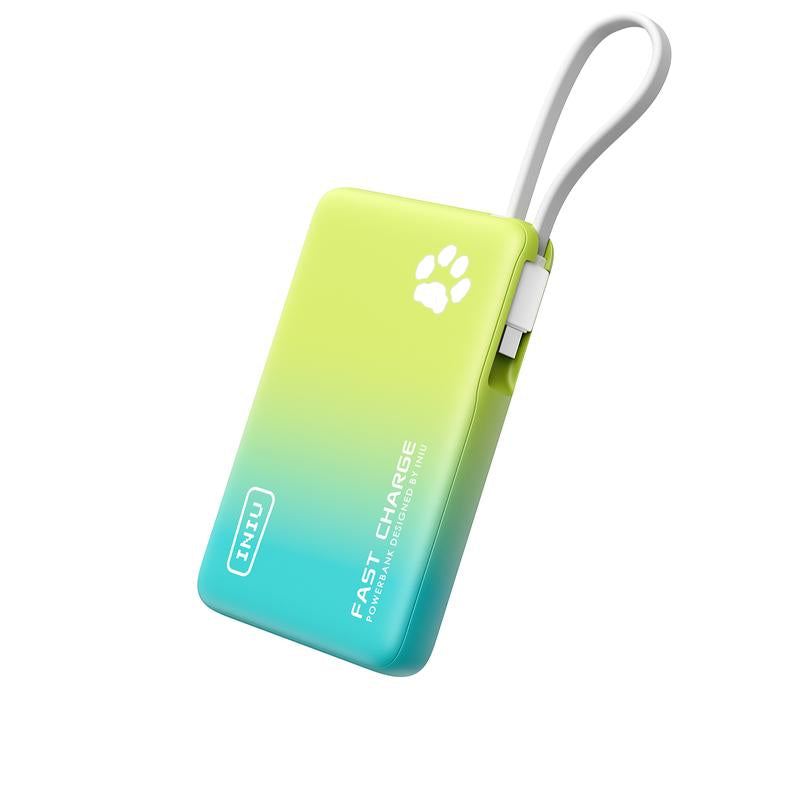 INIU Pawgo 45W Power Bank, Portable Charger, Slimmest 10000Mah Power Bank with Build in USB-C Cable, 45W PD Fast Charging USB C In&Out Battery Pack, External Phone Charger for Iphone 16 15 14 13 12 11 Samsung S24 S23 S22 S21 Google Etc Compact Handy