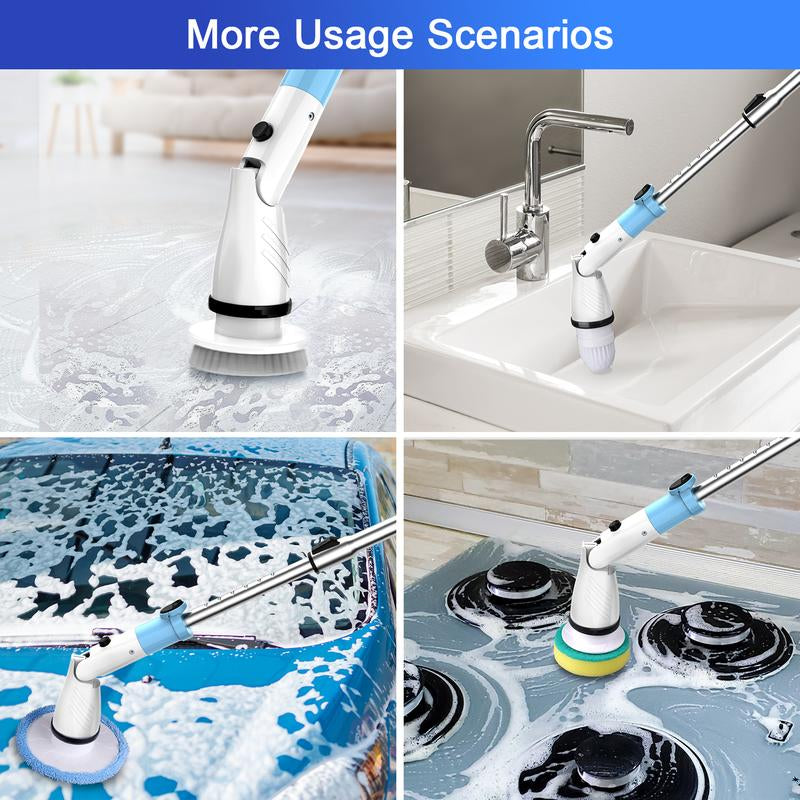 TASVAC 5-in-1 Electric Spin Scrubber with Adjustable Arm - Powerful 1.5H Bathroom & Kitchen Cleaning Tool for Tub, Tile, Grout, Floor, and Wall
