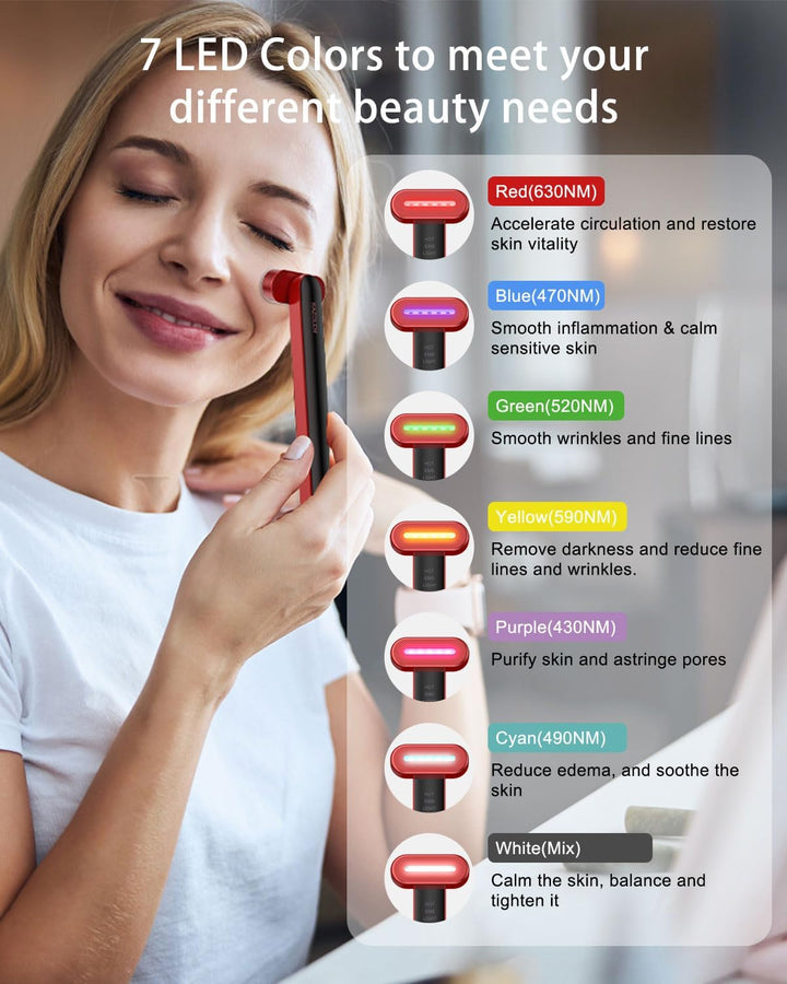 Revitalize Your Skin with the Ultimate 7-in-1 LED Red Light Therapy Wand for Face and Neck - Featuring Thermal, Vibration, and Massage Benefits!