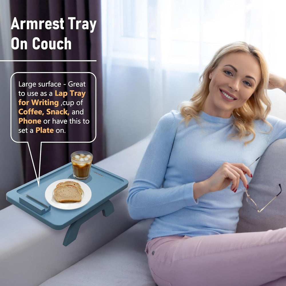 Bamboo Couch Arm Table with 360° Phone Holder - The Ultimate Tray for Eating, Drinking, and Relaxing!