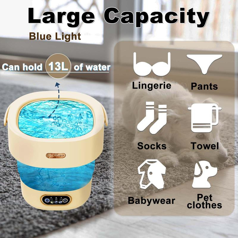 Compact & Portable Mini Washing Machine - 13L Capacity, Foldable Design, 3 Cleaning Modes for Travel, Apartments & RVs