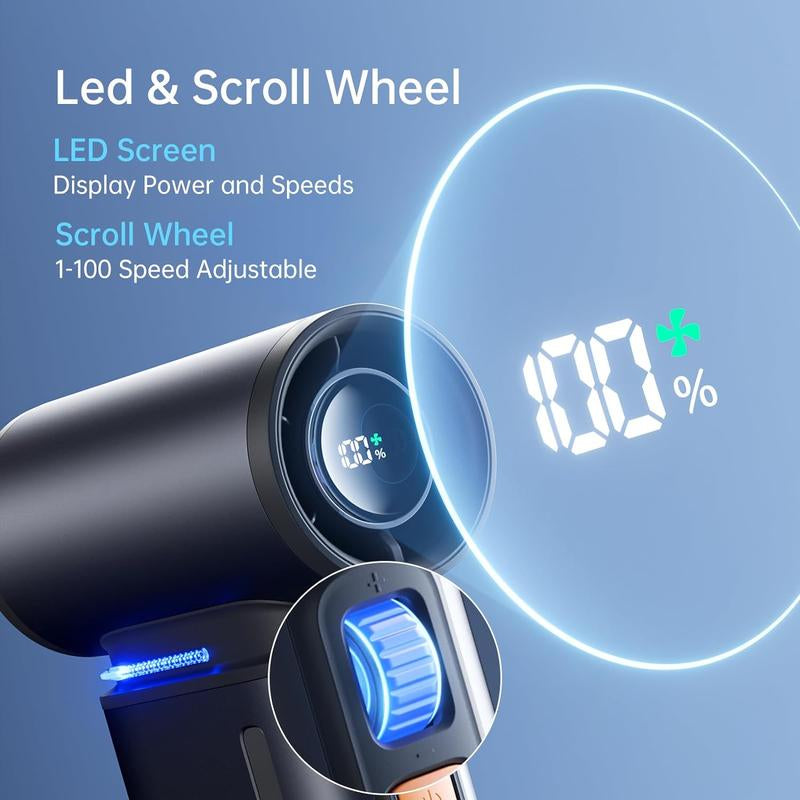 JISULIFE Portable Handheld Turbo Fan, 100 Speeds Adjustable Mini Personal Fan, 9000Mah USB Rechargeable Fan Battery Operated, LED Display