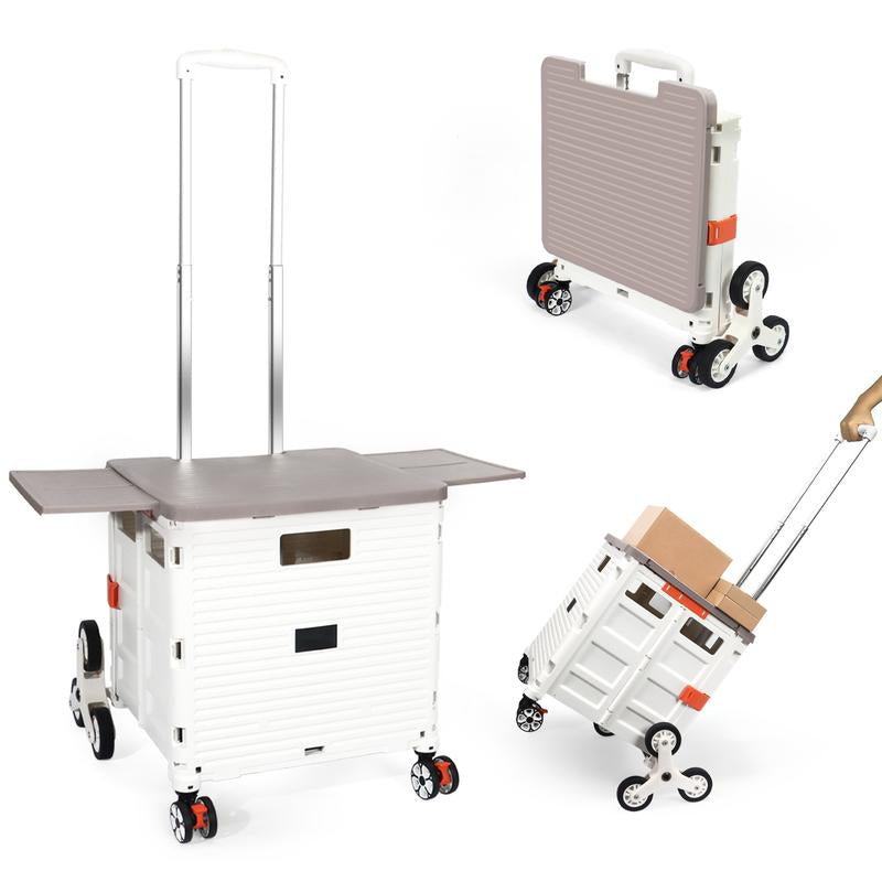 SELORSS BY10C Foldable Utility Cart with Stair Climbing Wheels - Collapsible Rolling Crate with Magnetic Lid and Telescopic Handle for Easy Transport and Storage