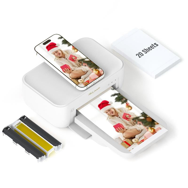 Portable 4X6 Photo Printer with 20 Sheets & 1 Ribbon - Perfect for iPhone, Android & Smartphones - Thermal Dye-Sublimation & AR Video Printing