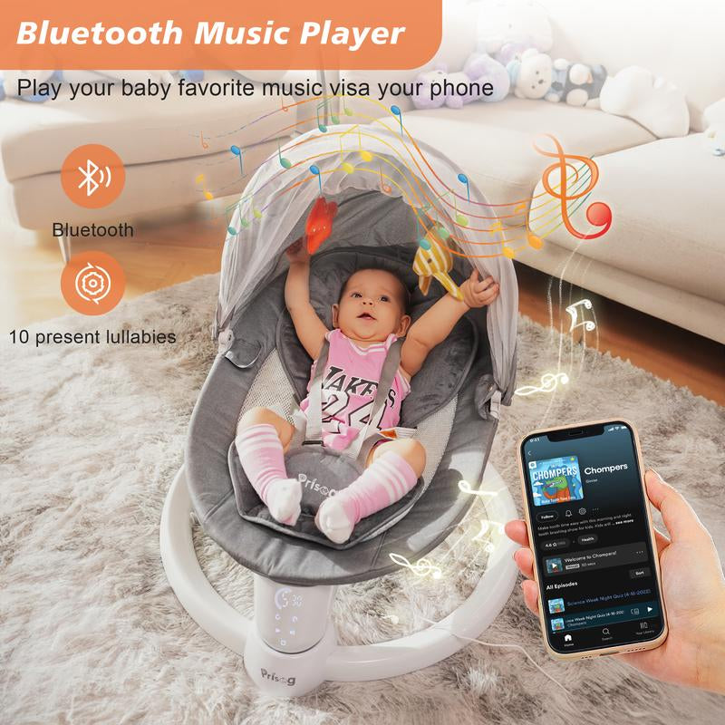 Premium Electric Baby Swing with LED Touch Panel, 5 Sway Speeds & Remote Control – Bluetooth & Music Infant Rocker Perfect for Christmas Gifts (Indoor/Outdoor)