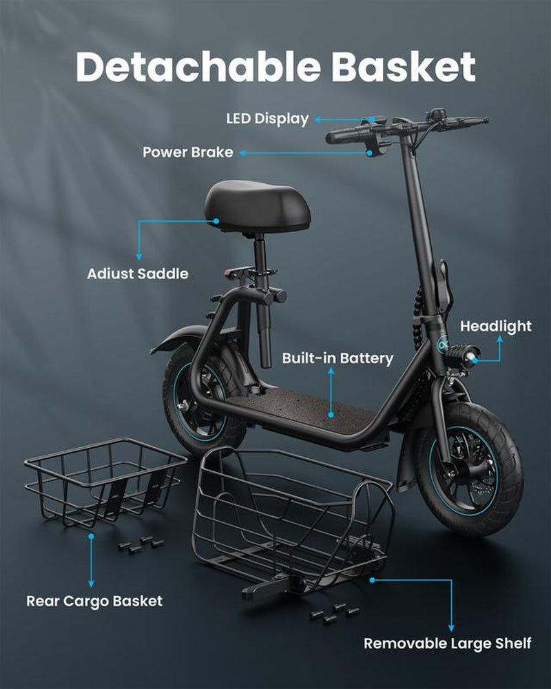 Ultimate Electric Scooter for Adults - 550W Motor, 20-Mile Range, 18.6MPH Speed, Comfortable Seat & Ample Storage for Pets & Cargo