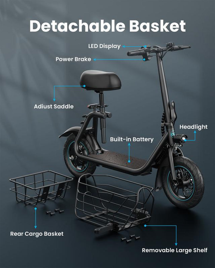 Ultimate Electric Scooter for Adults - 550W Motor, 20-Mile Range, 18.6MPH Speed, Comfortable Seat & Ample Storage for Pets & Cargo