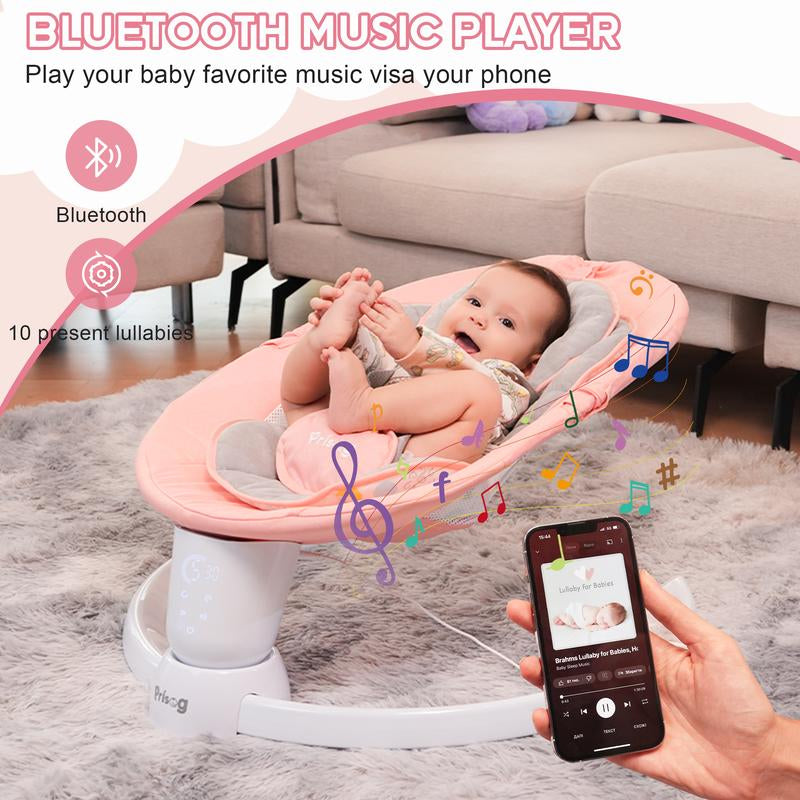 Premium Electric Baby Swing with LED Touch Panel, 5 Sway Speeds & Remote Control – Bluetooth & Music Infant Rocker Perfect for Christmas Gifts (Indoor/Outdoor)