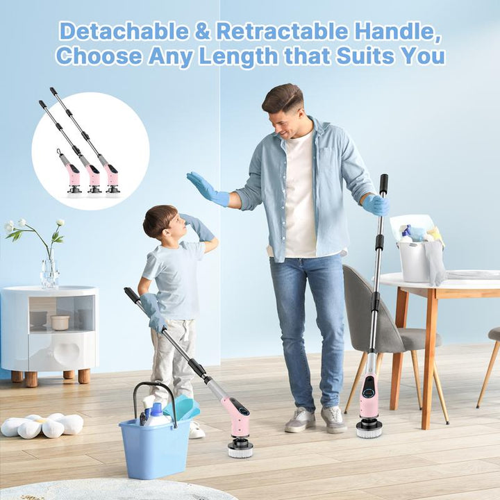 Revitalize Your Cleaning Routine This Summer! Dovety Pink Electric Spin Scrubber with 8 Brush Heads, 2 Speeds & Adjustable Handle - Perfect for Bathroom, Kitchen, Tub, Tile & Floor!