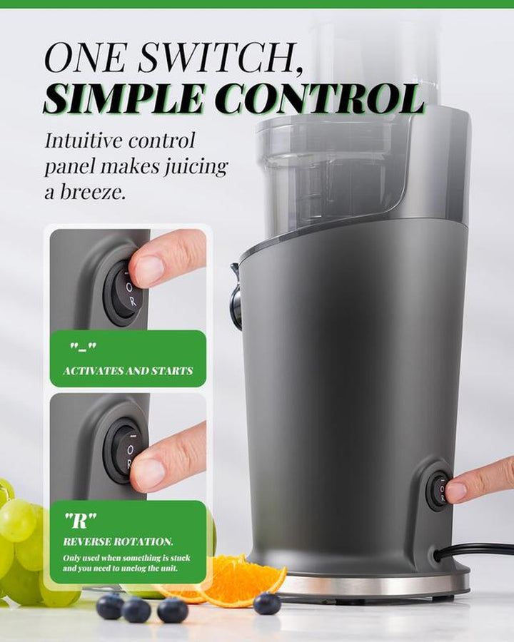 Premium Cold Press Juicer with Versatile Feed Chutes and Powerful Masticating Motor for Fresh Juice Extraction