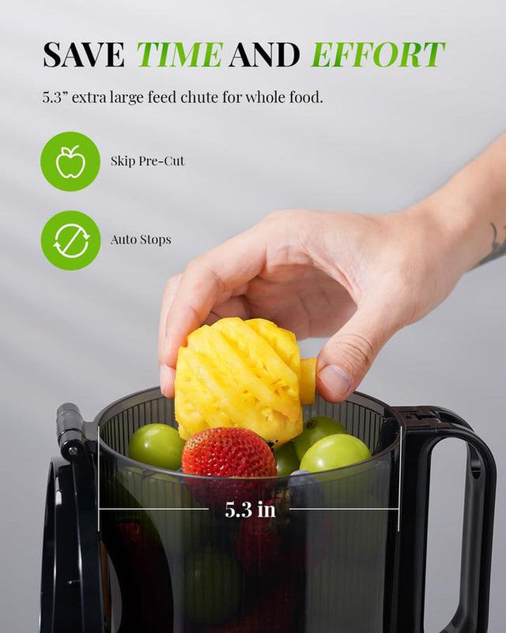 Premium Cold Press Juicer with Versatile Feed Chutes and Powerful Masticating Motor for Fresh Juice Extraction