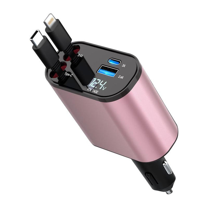 Ultimate 4-in-1 Retractable Car Charger - 100W USB-C Fast Charging Cable with Lightning & Dual Port Compatibility for iPhone, Samsung, Google Pixel & Tablets