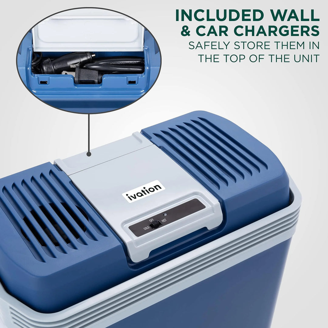 Versatile 24L Portable Thermoelectric Cooler & Warmer - 12V Plug-In, 40°-130°F Temp Range, Perfect for Drinks (Blue)
