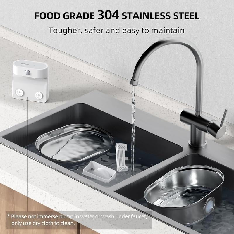 Uahpet Cordless Stainless Steel Cat Water Fountain - 67Oz/2L Easy-Clean Battery-Operated Pet Dispenser